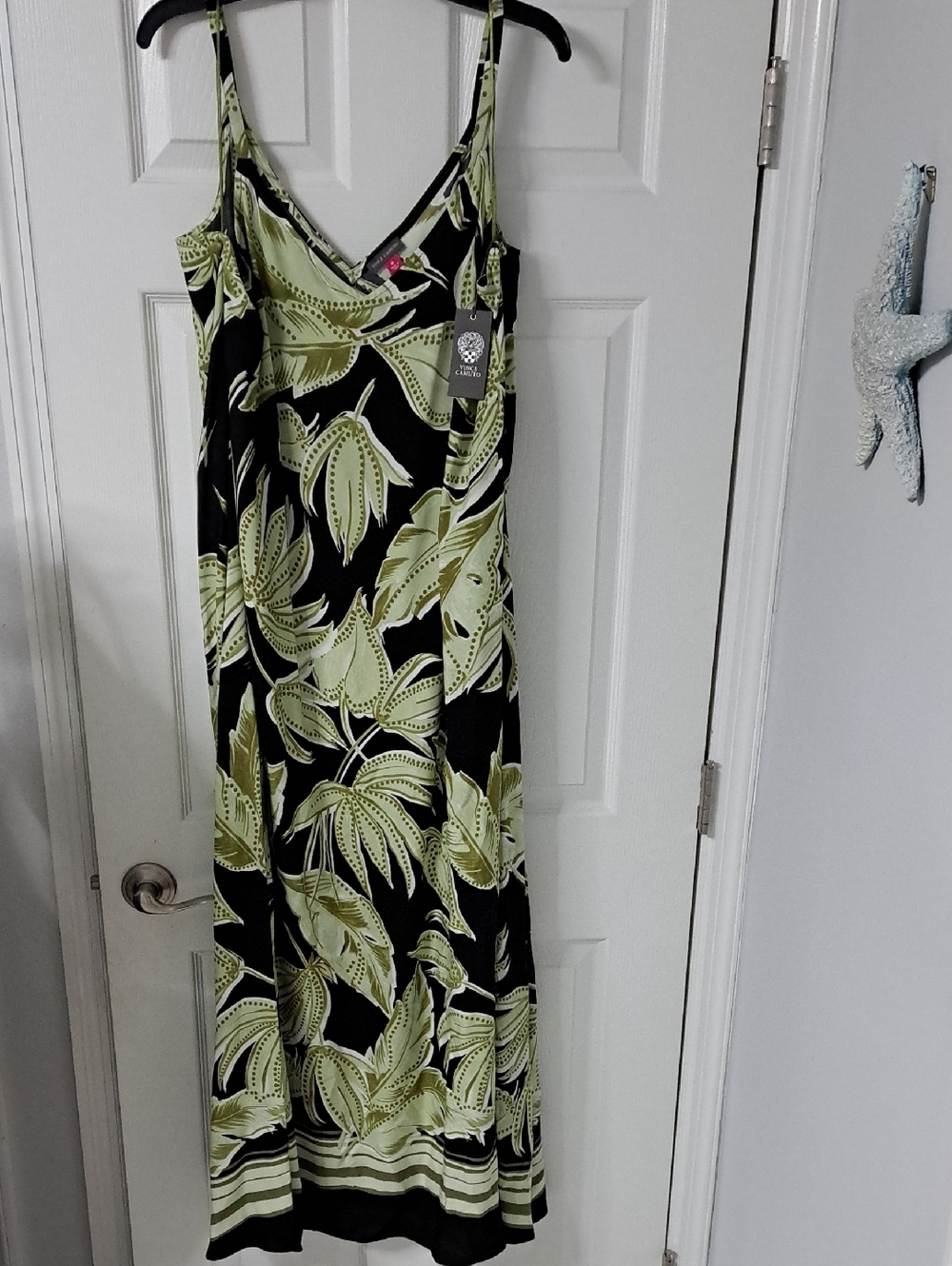 Vince Camuto Black and Olive Tropical Print Slip Dress